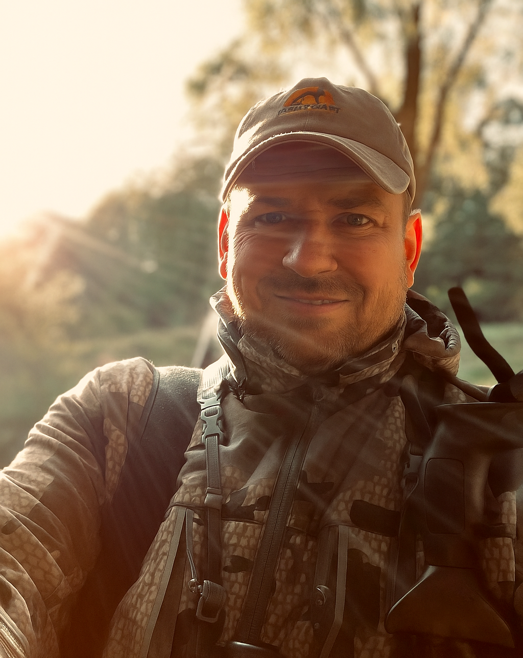 selfie in the sunlit woods